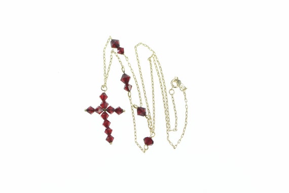 10K Vintage Sim. Garnet Cross Christian Necklace … - image 2