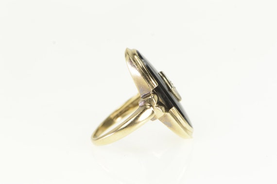 10K Black Onyx Oval Diamond Inset Vintage Ring Si… - image 2