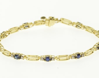 14k 2.20 Ctw Diamond Sapphire Diamond Bar Link Bracelet Gold 7"