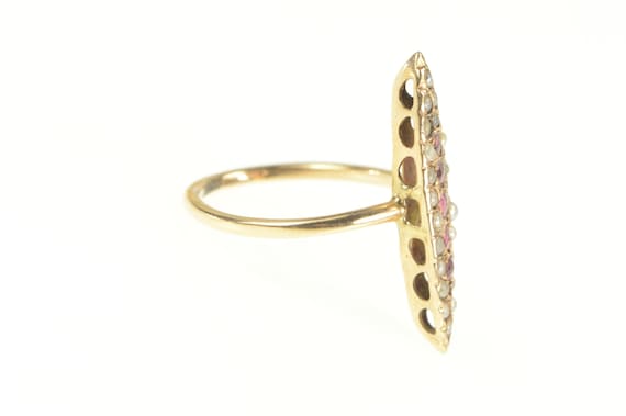 14K Victorian Ruby Seed Pearl Navette Ring Size 3… - image 2