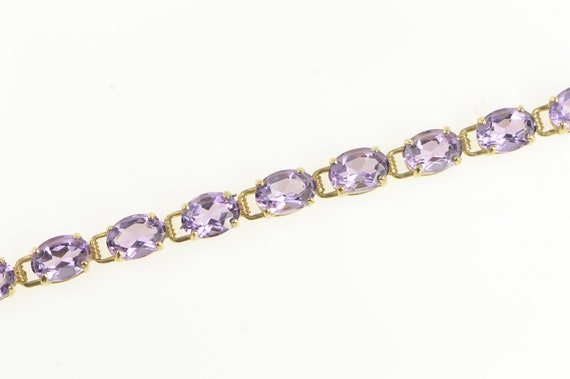 10K Oval Amethyst Vintage Statement Bracelet 7" Y… - image 2