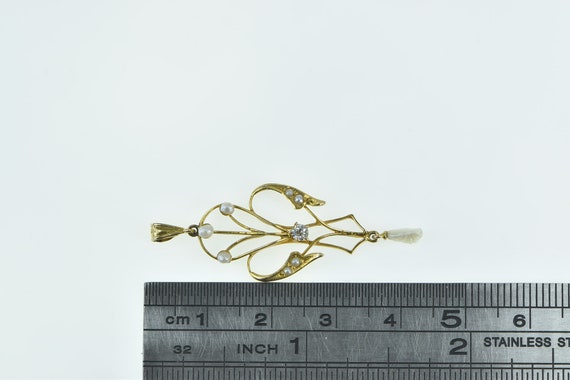 14K Victorian Diamond Seed Pearl Ornate Drop Pend… - image 4