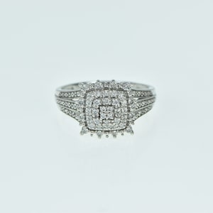 10K Vintage Diamond Square Halo Statement Ring Size 7 White Gold