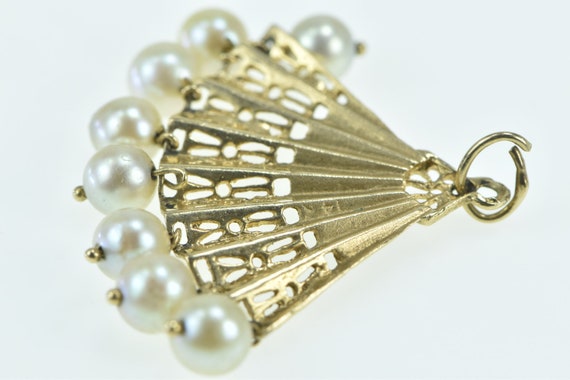 14K Ornate Pearl Fringe Tassel Hand Fan Filigree … - image 3
