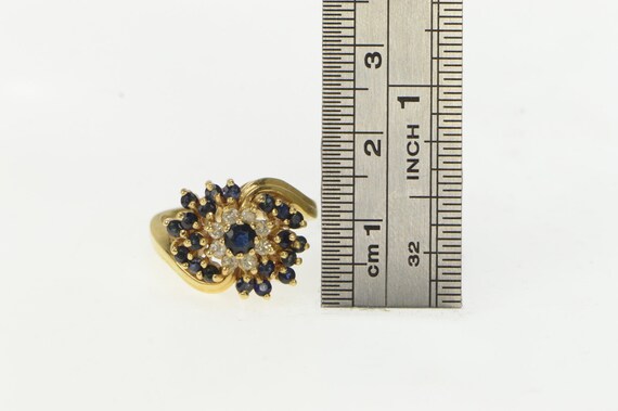 14K Sapphire Diamond Swirl Cluster Vintage Ring S… - image 4