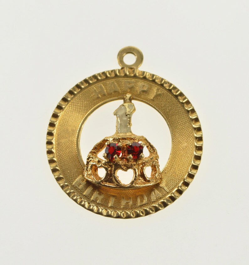 14K Garnet Happy Birthday January Birthstone CharmPendant Yellow Gold