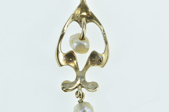 14K Victorian Seed Pearl Dangle Drop Ornate Penda… - image 3