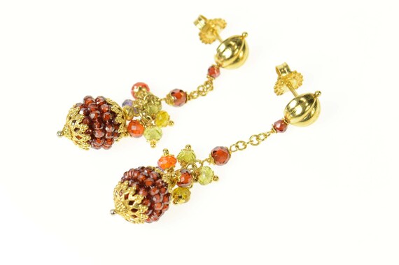 18K Dangle Ball Autumn Fall Color Beaded Earrings… - image 1