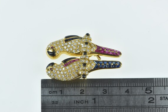 18K 2.50 Ctw Pave Diamond Sapphire Parrots Pin/Br… - image 4