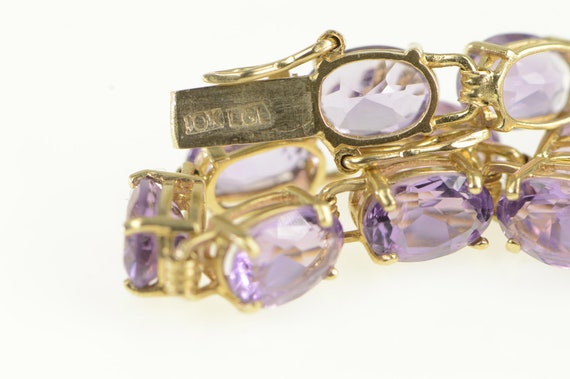 10K Oval Amethyst Vintage Statement Bracelet 7" Y… - image 3