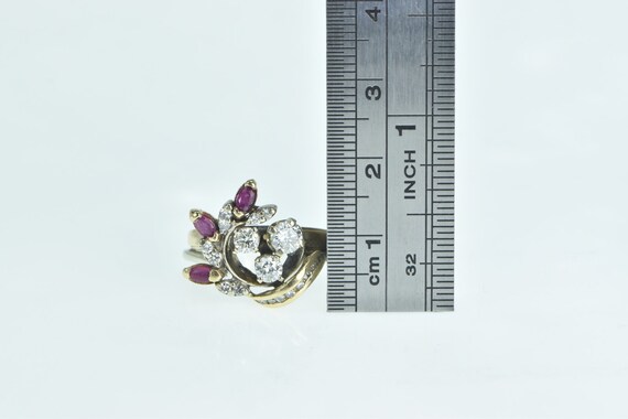 14K 1940's 1.13 Ctw Diamond Ruby Swirl Ring Size … - image 4