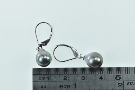 14K 9.4mm Vintage Pearl Diamond Dangle Earrings W… - image 4
