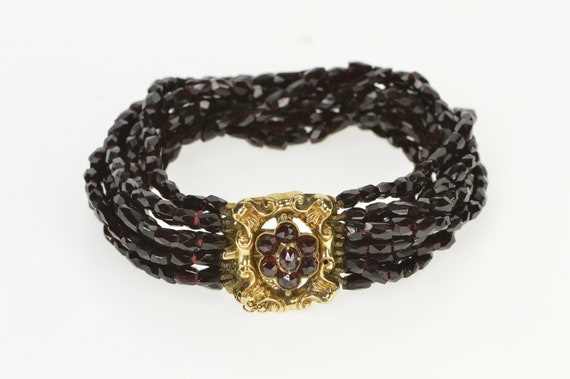 10K Victorian Syn. Garnet Layered Glass Beaded Br… - image 1