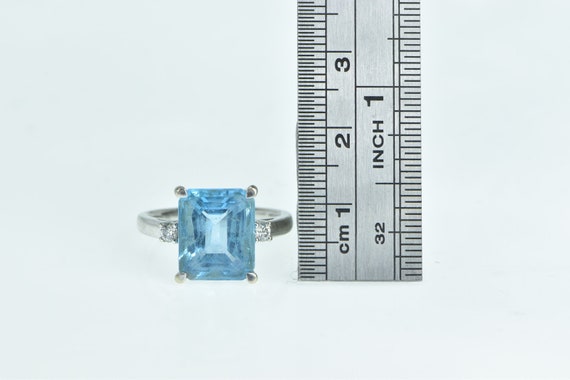 14K Emerald Cut Blue Topaz Diamond Accent Ring Si… - image 4
