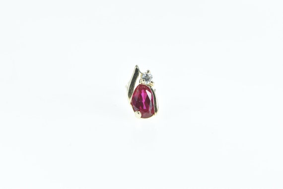 10K Single Oval Syn. Ruby Diamond Accent Stud Ear… - image 1