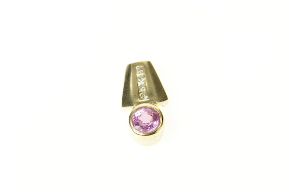 14K Pink Sapphire Diamond Squared Drop Pendant Yel