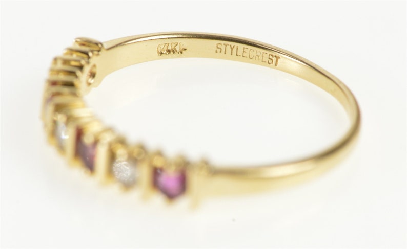 14K Ruby Diamond Bar Channel Wedding Band Ring Size 8 Yellow Gold