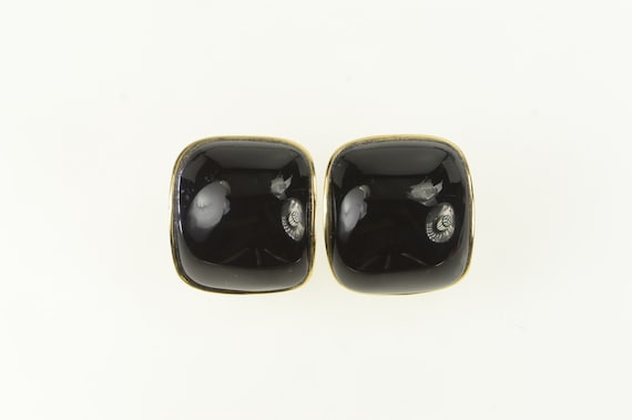 14K 1960's Vintage Curved Black Onyx Earrings Yel… - image 1