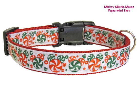 Mickey Minnie Mouse Peppermint Ears Adjustable Dog Collar Christmas Holiday  Disney