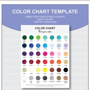 Color Chart, Printable Colour Chart, Color Chart Template, Color Palette, Instant Download, Sellers Tool, CMYK, Includes Glitter Colors