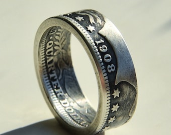 USA Barber Quarter Dollar silver coin ring 90% silver ring