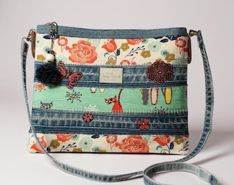 Handmade Denim Patchwork Crossbody Bag | Upcycled Cotton Pouch