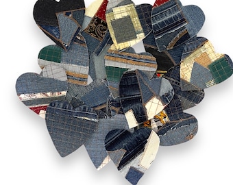 Handmade Upcycled Denim Heart Patches: Sew-On DIY Craft Embellishments