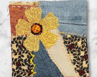 Handmade Denim Patchwork – 4” & 3.5” Hand-Sew on – Upcycled Denim, Cotton fabric