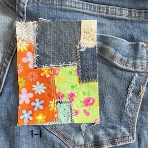 Handmade Denim Patchwork –  3.75”x4.5” Hand-Sew on – Upcycled Denim, Cotton fabric