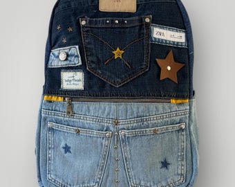 Handmade Denim Patchwork Backpack – One of a Kind