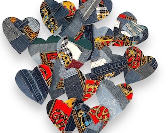 Handmade Upcycled Denim Heart Patches: Sew-On DIY Craft Applique
