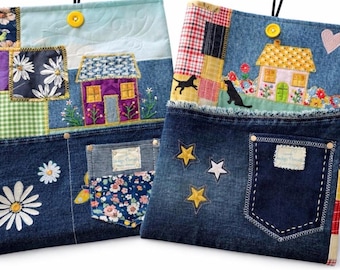Handmade Denim Patchwork Pouch | Bible Cover, iPad, laptop Sleeve-extra large
