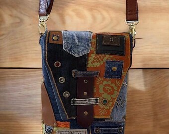 Denim Unique Upcycled Denim Crossbody Bag – Padded and Stylish