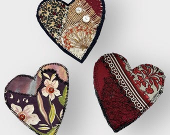 Handmade Upcycled Denim Heart Patches: Rustic Fabric Appliqués