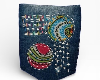 Sashiko Boro-Inspired Handmade Denim Patches – Sew-On Embroidered Patchwork