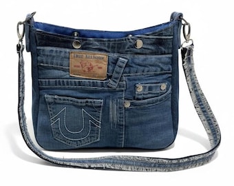 Upcycled Denim Shoulder Bag | Handmade Recycled Jeans Purse | Eco-Friendly One-of-a-Kind Bag