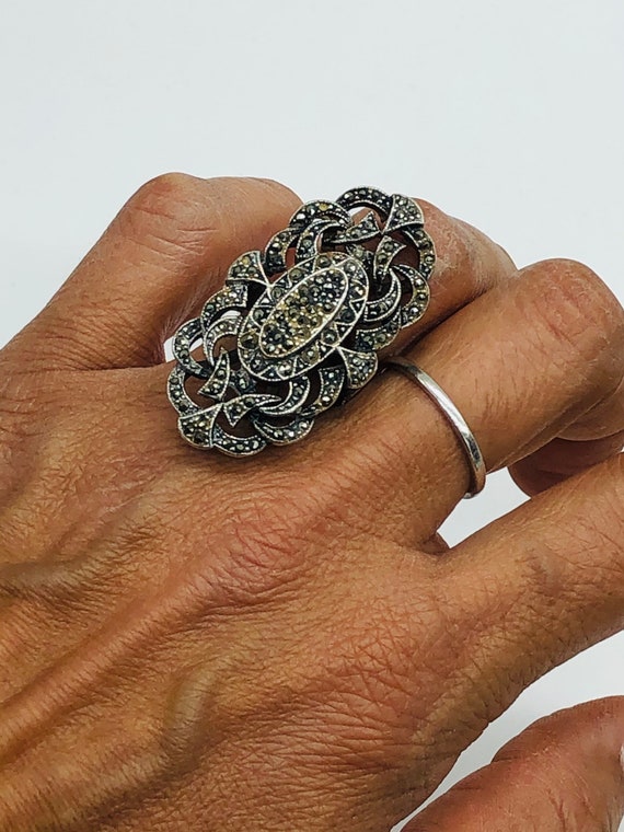 Massive 925 sterling silver ring with marcasites - image 4