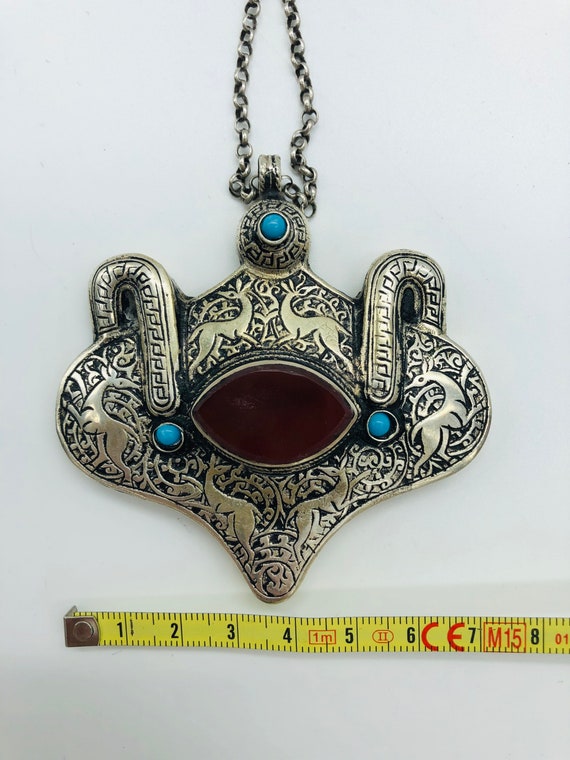 Big Old Chiseled Silver Pendant and Ethnic Silver… - image 4