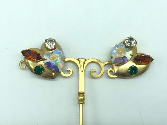 Vintage 90s multicolored rhinestone clip earrings - image 1