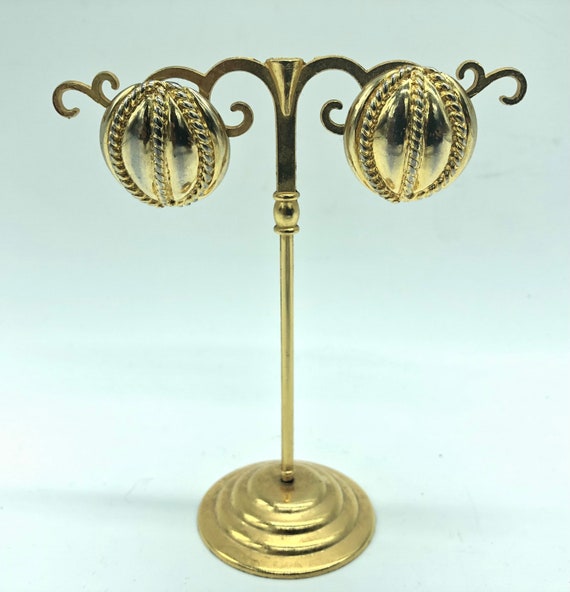 Boucles D'oreilles Vintage TRIFARI En Pâte De Verre - Plaqué Or 24 Carats - Très Bon état