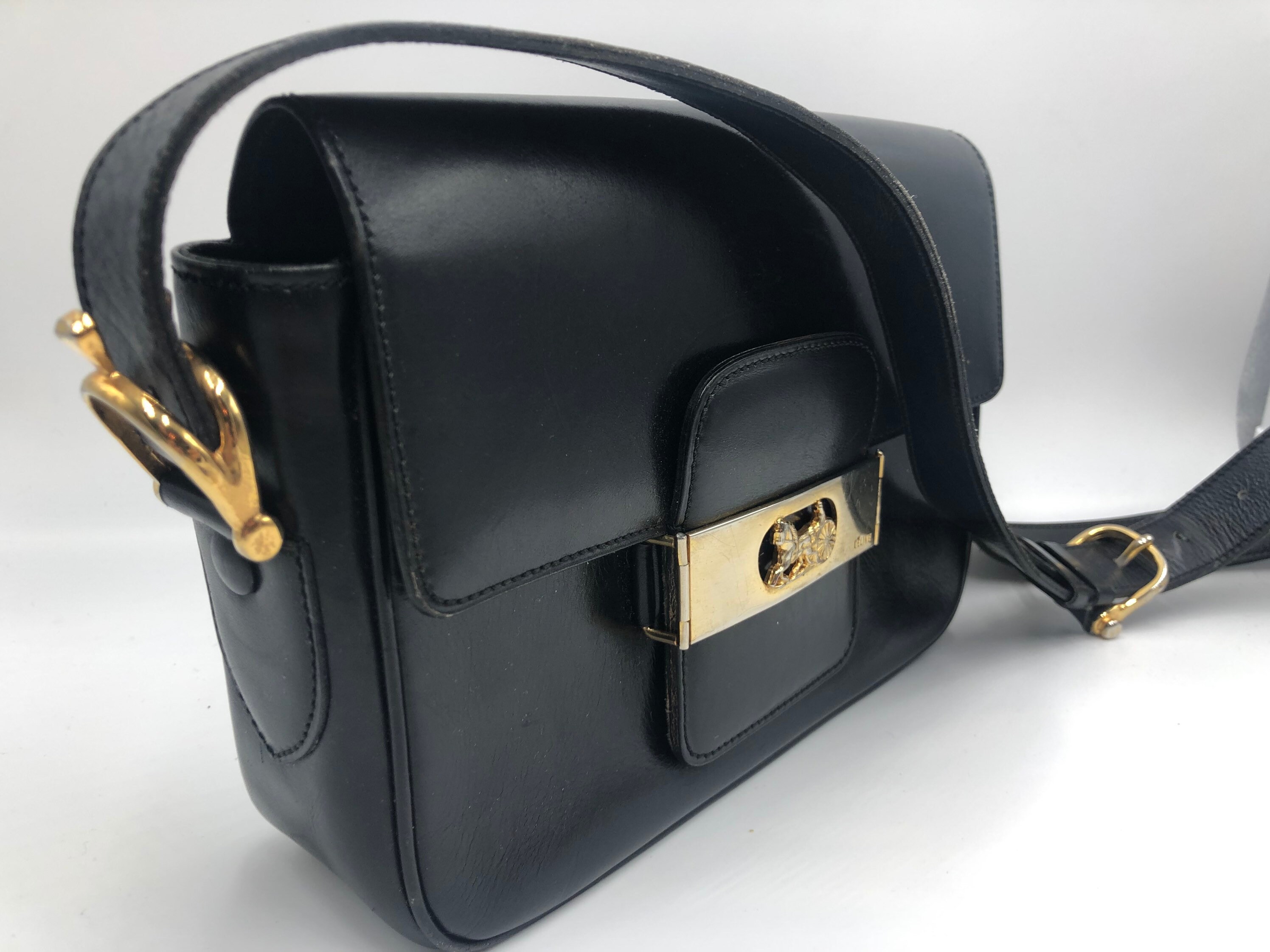 CELINE 1970 Natural Leather Box Shoulder Bag 