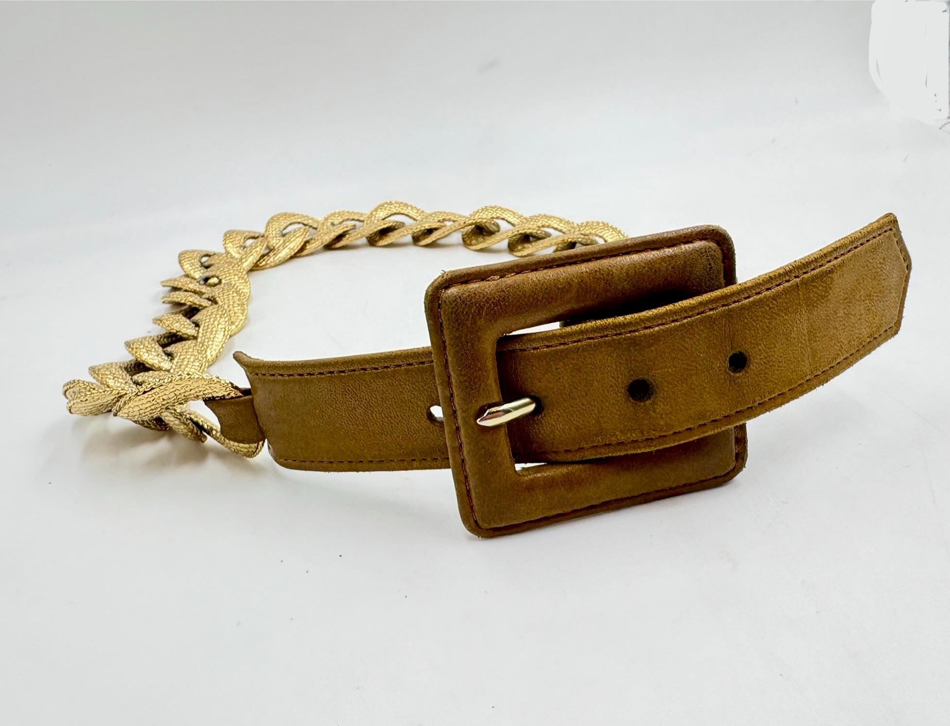 Christian Dior Vintage Grained Leather Belt With Gold Metal 