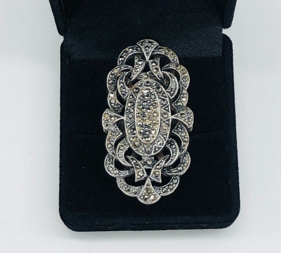 Massive 925 sterling silver ring with marcasites - image 1