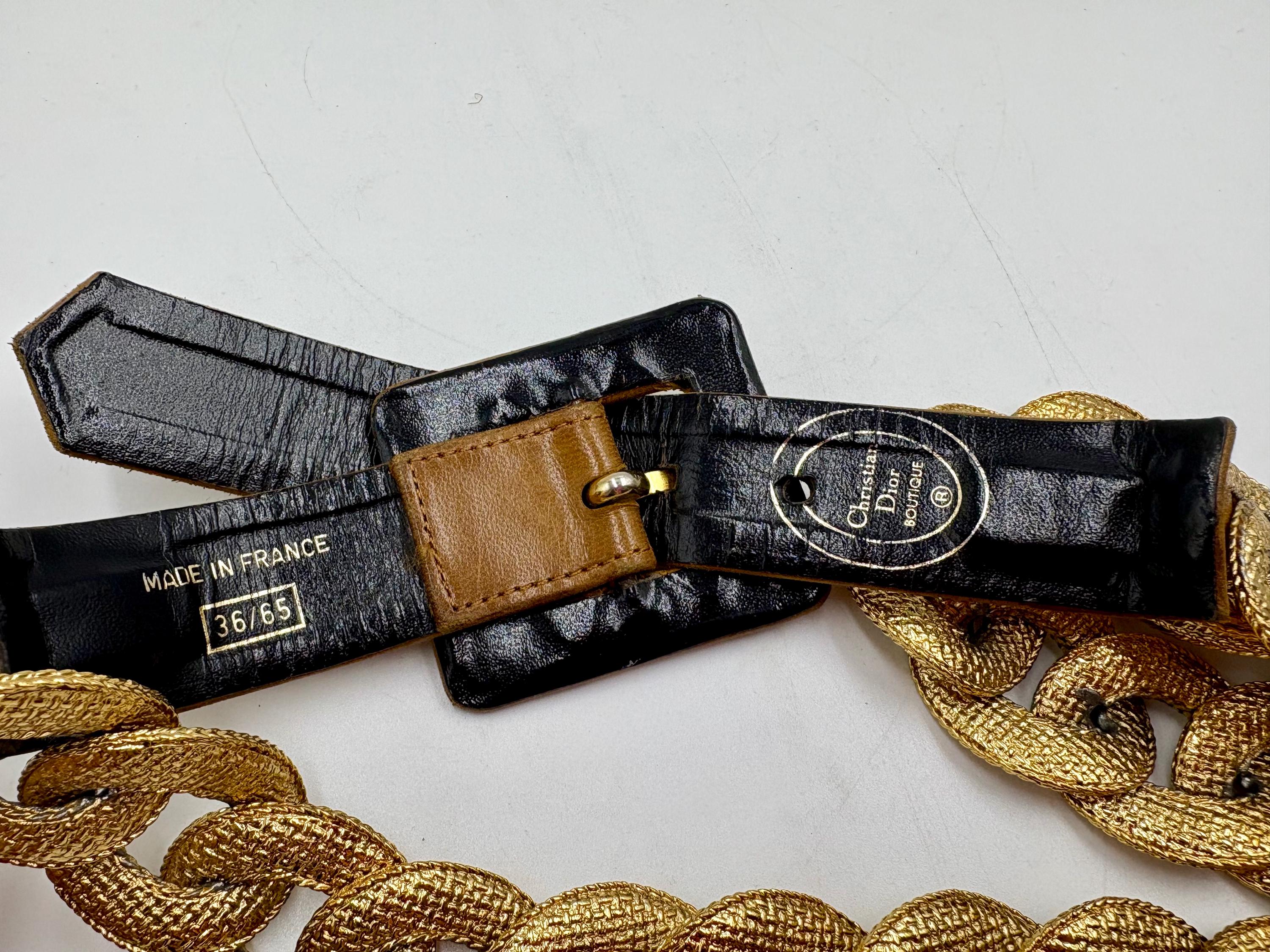 Vintage Authentic Christian Dior Gold Tone Belt Christian Dior Vintage Grained Leather Belt With Gold Metal  main image 3