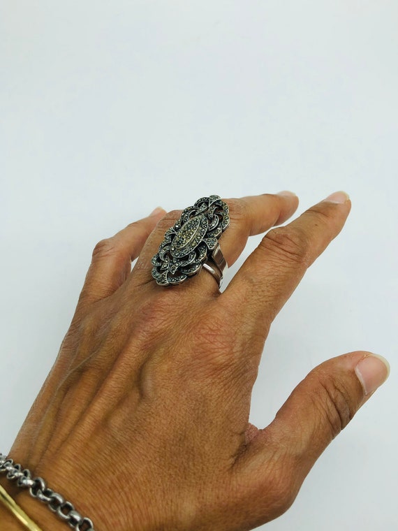 Massive 925 sterling silver ring with marcasites - image 5
