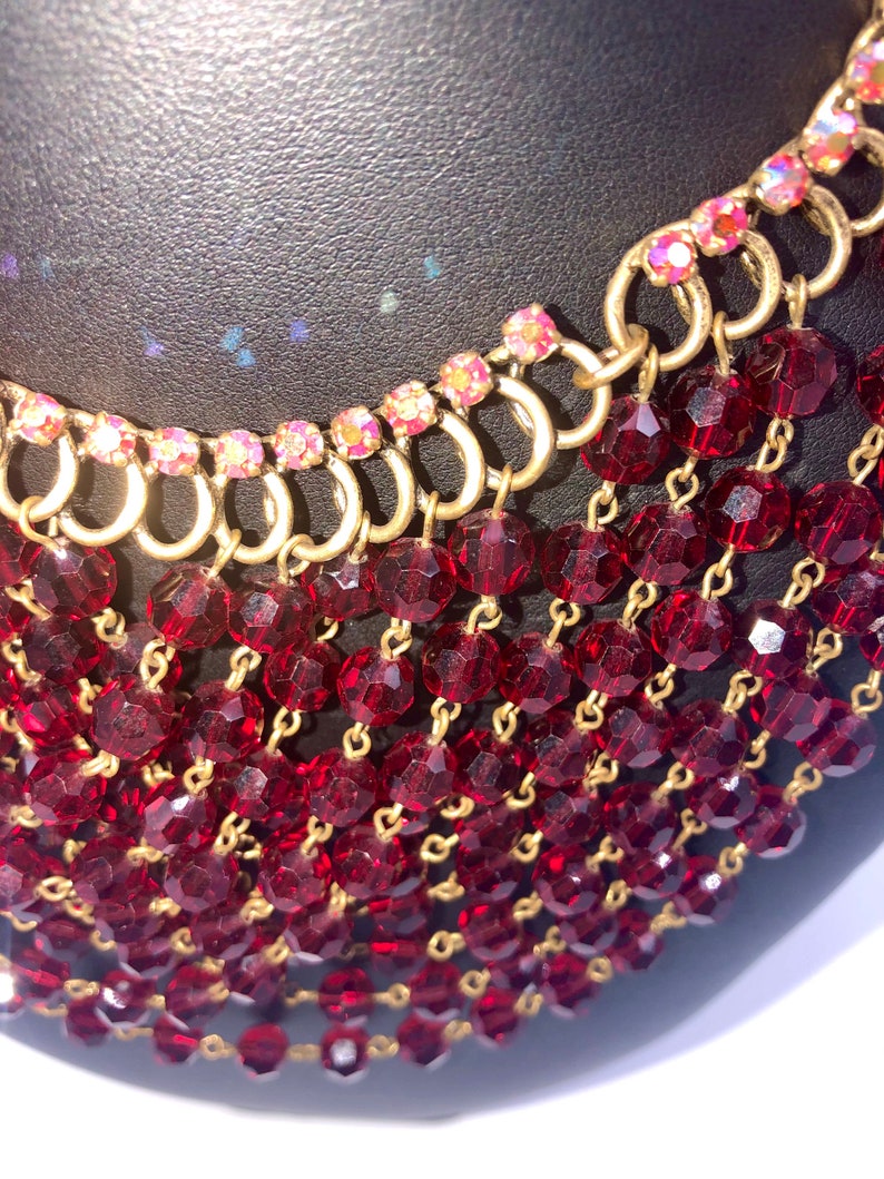 Collier Cristal Et Strass Rouge - Métal Argenté, Garanti Sans Nickel - Neuf Avec étiquettes