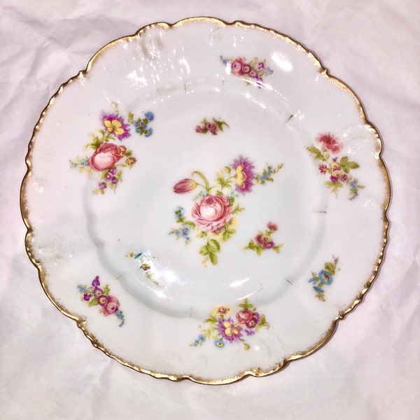 assiette fleurs 1900 vieux paris porcelaine fine à relief 24cm