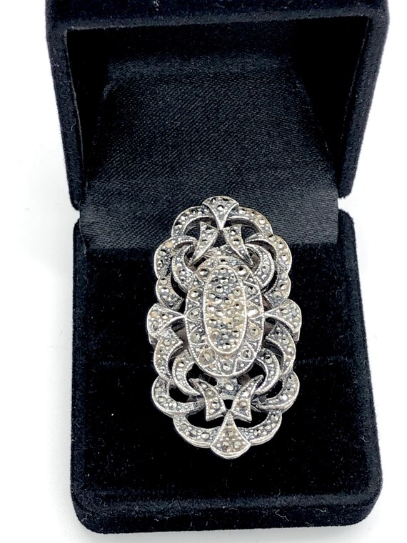 Massive 925 sterling silver ring with marcasites - image 3