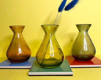 Vintage Style Mini Vases (Set x3) - 70s Colours: Pumpkin, Sage & Mustard