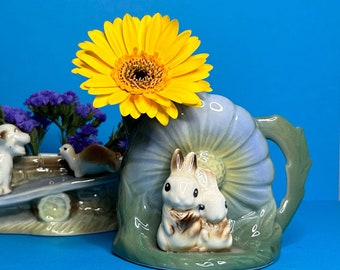 Hornsea Pottery, 1970s ‘Fauna Collection’ - Small ceramic Rabbit Jug / Posey Holder / Vase